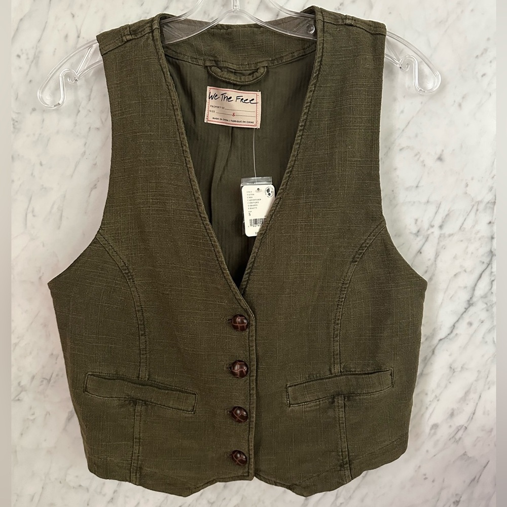 Free People Olive Green Button-Up Vest